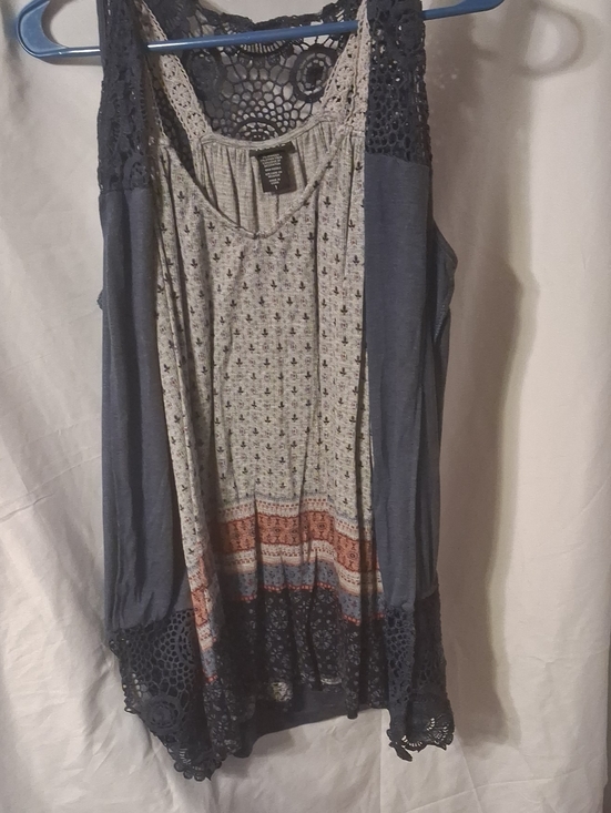 torrid Tops - torrid Crochet-Accent Tank Top in Blue and Cream